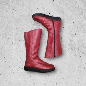 Arche Women's Mid Calf Full Zipper Red Leather Sherpa Lined Boots Size 38 US 7